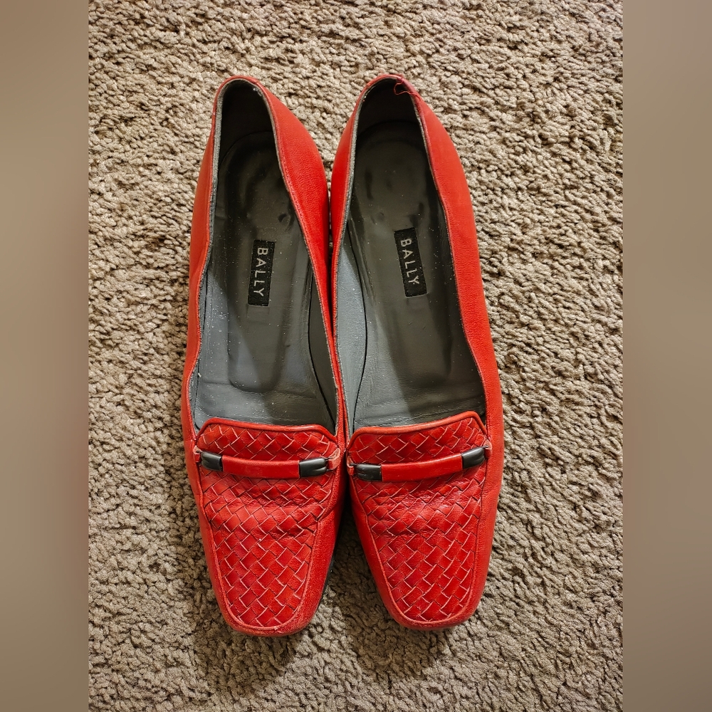 Bally Cherry Red Front Woven pattern loafers